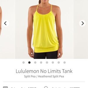 lululemon athletica Yellow No Limits Tank Top